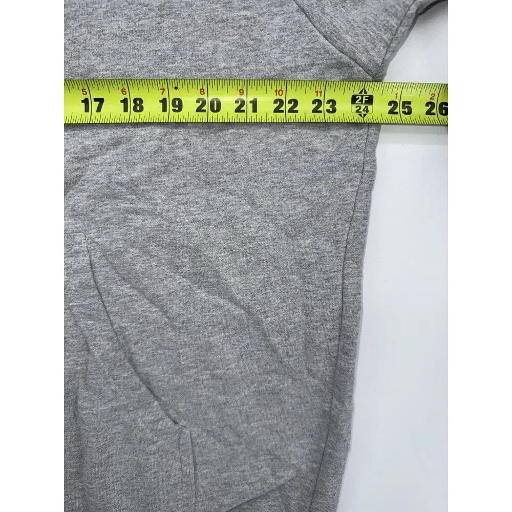 Mens The North Face Fleece Hoodie Size Large Gray Spellout Logo Drawstring EUC